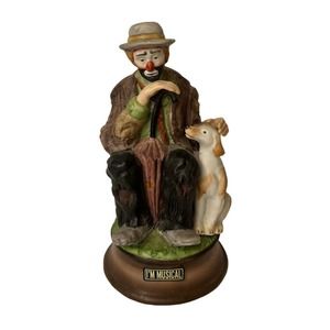 Flambro Emmett Kelly Jr Musical Figurine Send in Clowns Dog Suitcase Umbrella